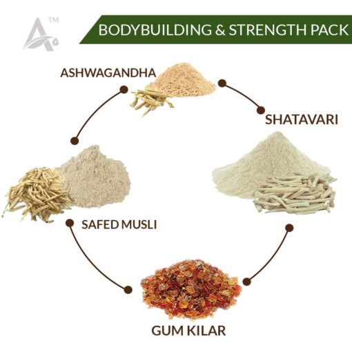 BODYBUILDING & STRENGTH PACK - 400 grams (100 Grams each of Safed Musli, Ashwagandha, Shatavari, Kikar Gum) - Image 2